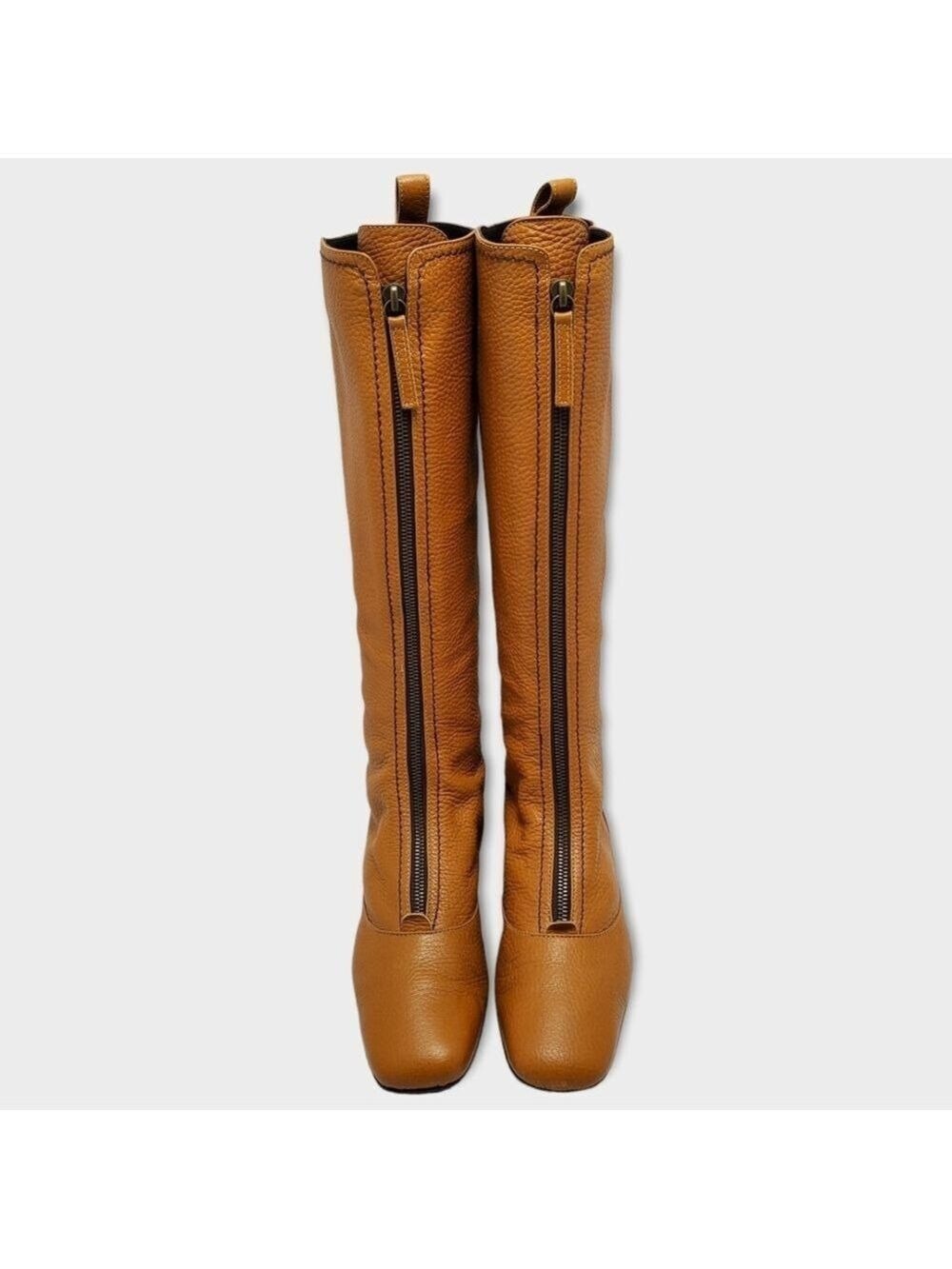 Vicini Tapeet Zipper Tall Leather Boot Front Zip Up Flat Riding Boots Sz 37.5